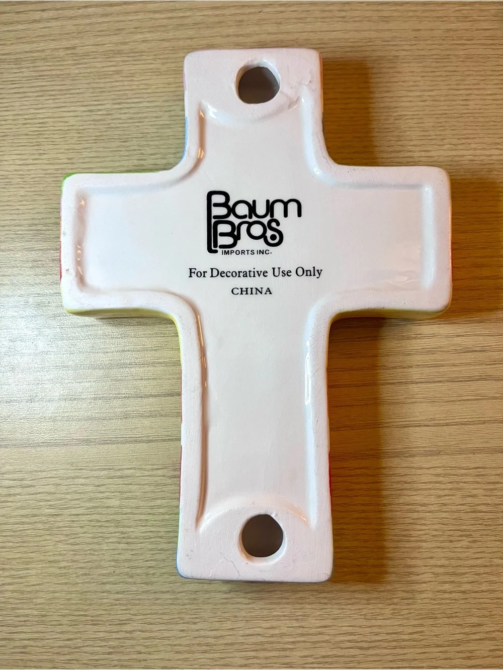 Colorful Ceramic Wall Cross - Baum Bros - Hand Painted Decor 7.5x5.5in
